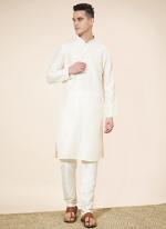 Pure Silk White Traditional Wear Plain Readymade Kurta Pajama